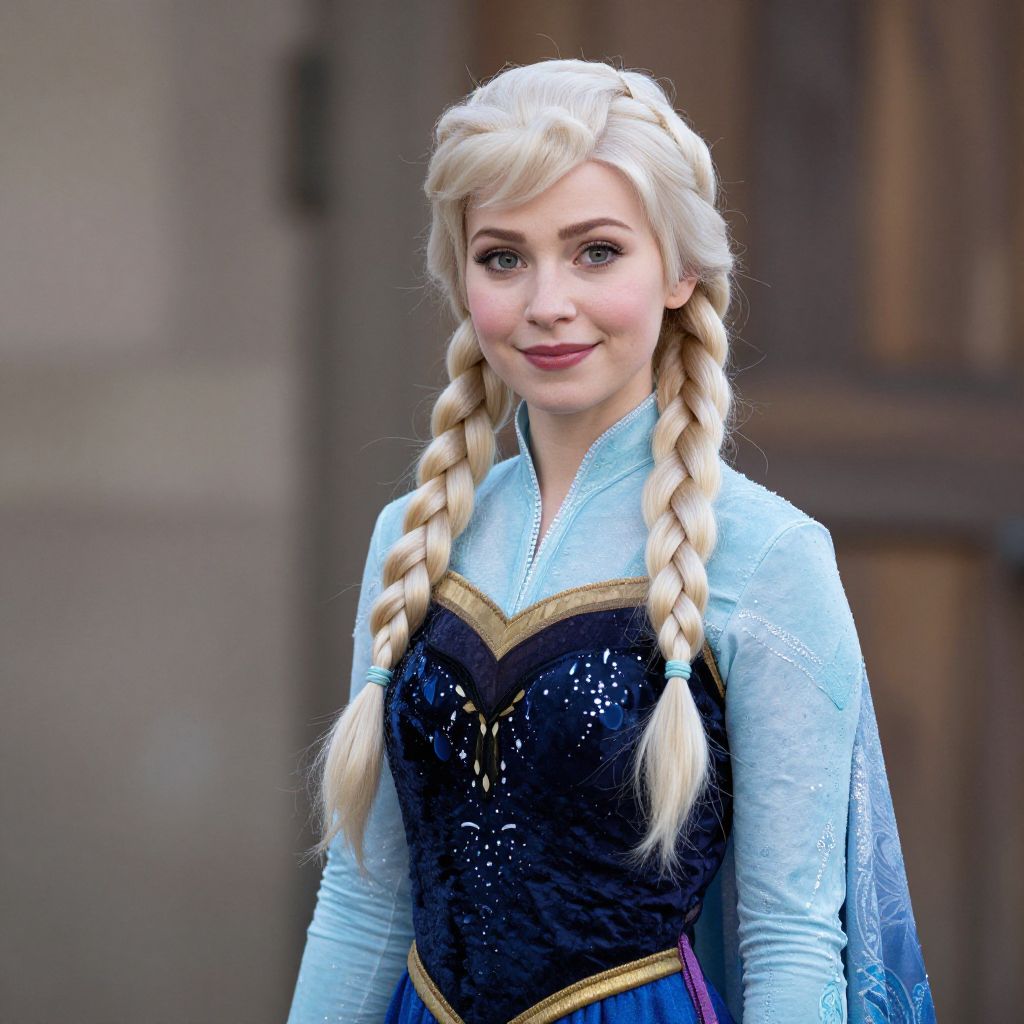 Woman in Detailed Elsa Costume with Blonde Braided Hair