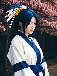 Realistic Toru Hagakure Inspired Cosplay Woman in Traditional Japanese Costume