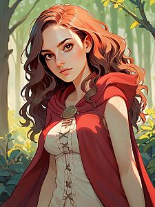Young Woman in Medieval Dress in Sunlit Forest