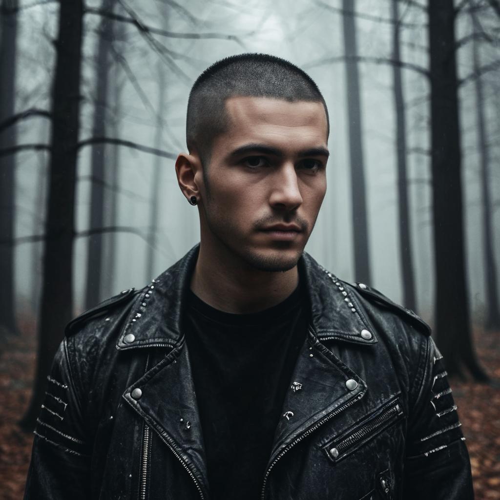 Young Man in Misty Forest