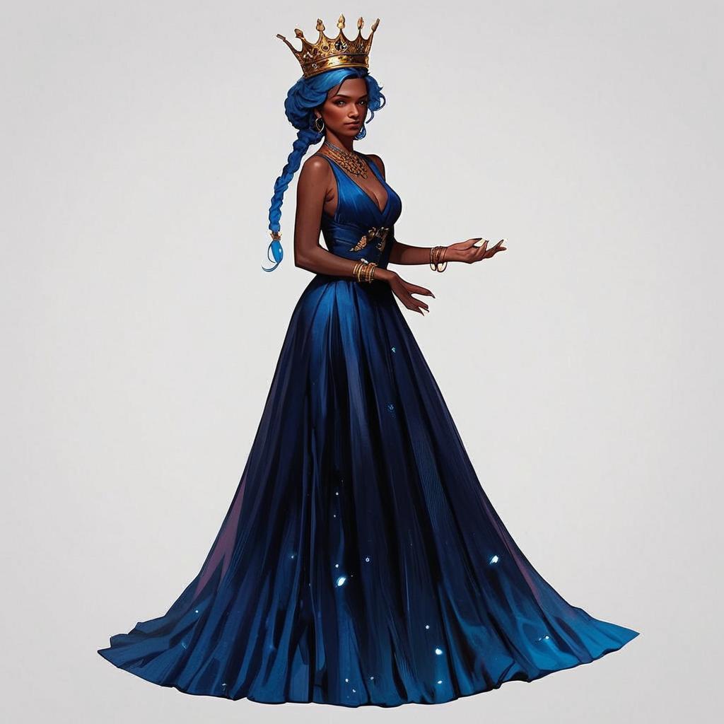 Regal Woman in Blue Gown with Gold Crown