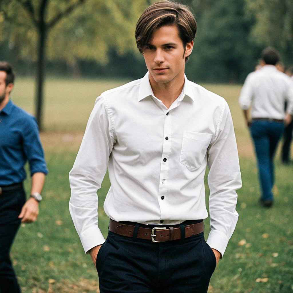 Young Man in Stylish White Shirt Outdoors