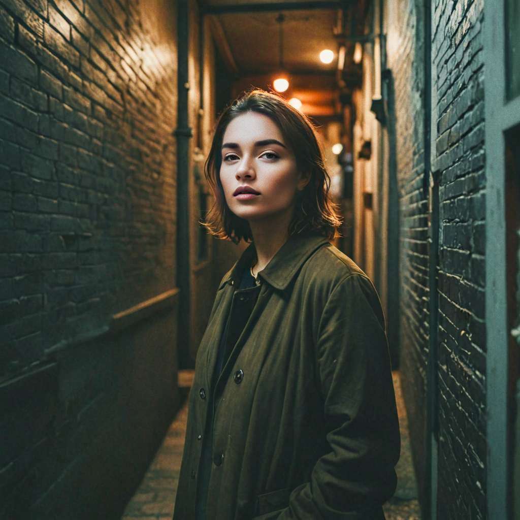 Confident Young Woman in Urban Alley