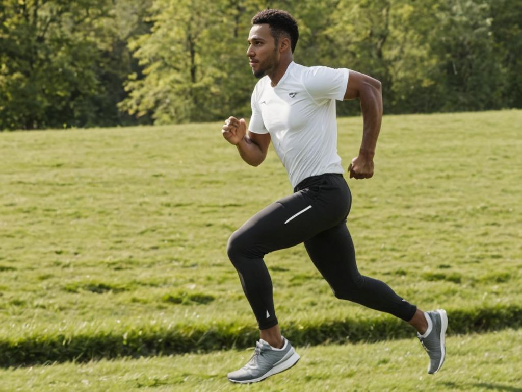 Man Sprinting Across Grassy Field