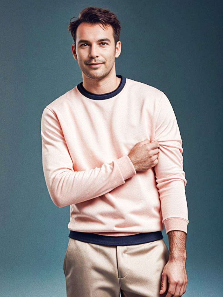 Stylish Young Man in Pastel Pink Sweatshirt