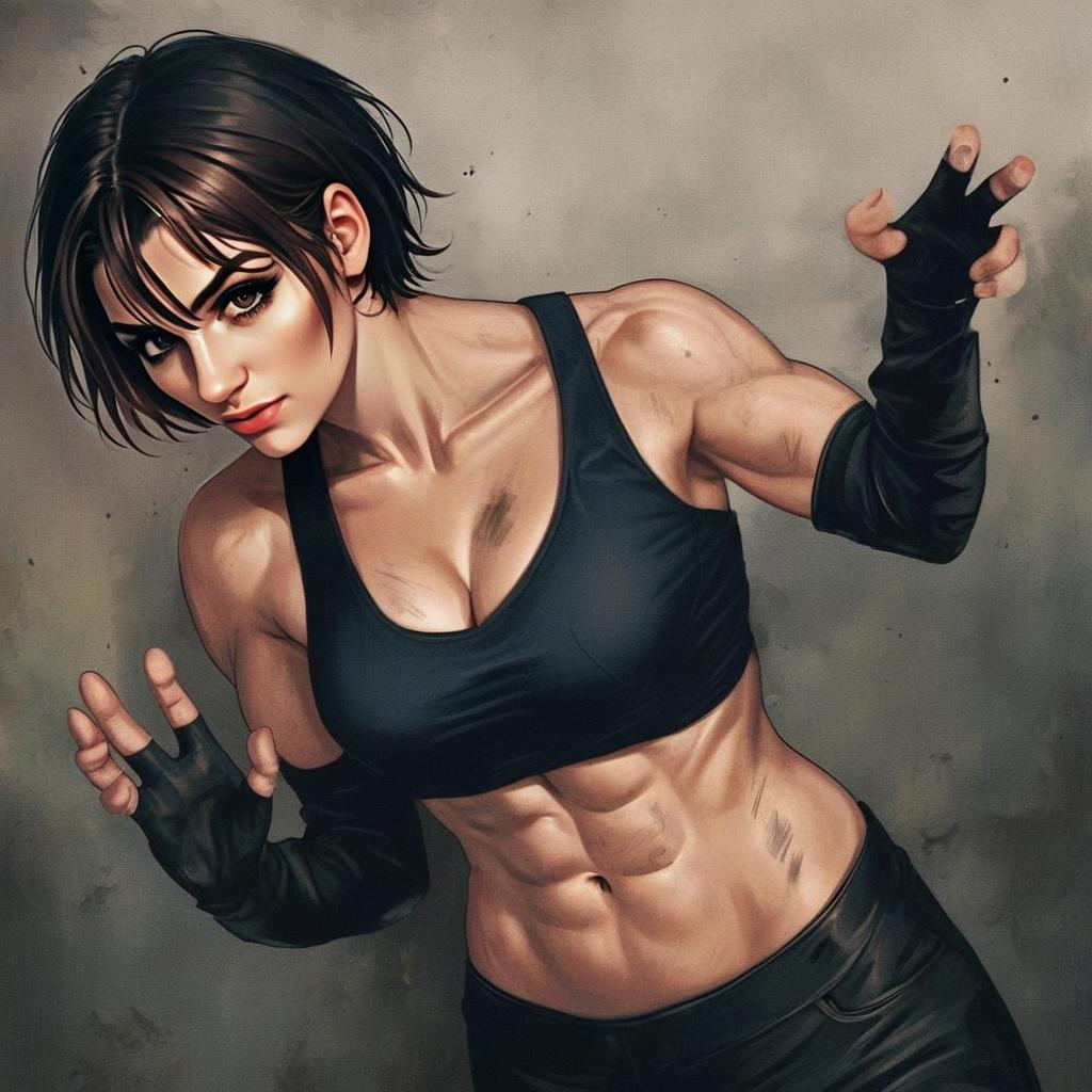 Muscular Woman in Dynamic Pose Digital Artwork