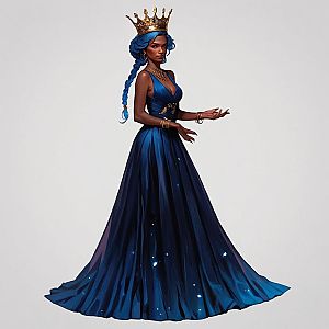Regal Woman in Blue Gown with Gold Crown