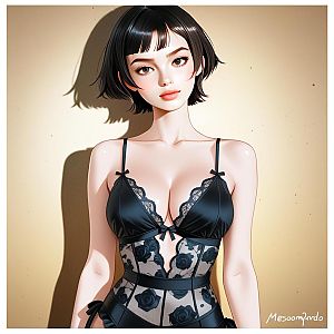 Stylized Woman in Black Lace Lingerie Digital Art Illustration