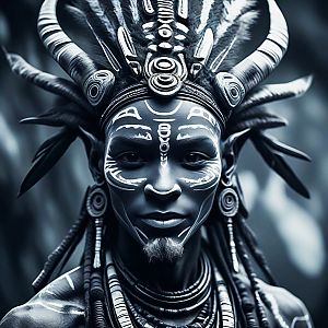 Futuristic Tribal Portrait with Face Paint and Headgear