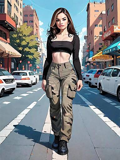 Urban Street Style Woman Walking - Realistic Comic Illustration