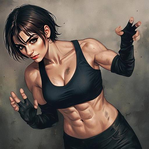 Muscular Woman in Dynamic Pose Digital Artwork