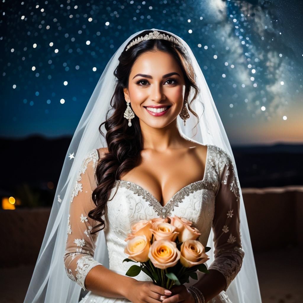 Radiant Bride in Starry Night Sky