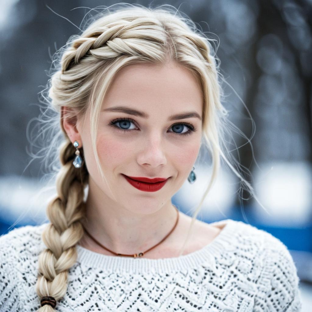 Blonde Woman with Braided Hair and White Sweater Inspired by Elsa Frozen Style