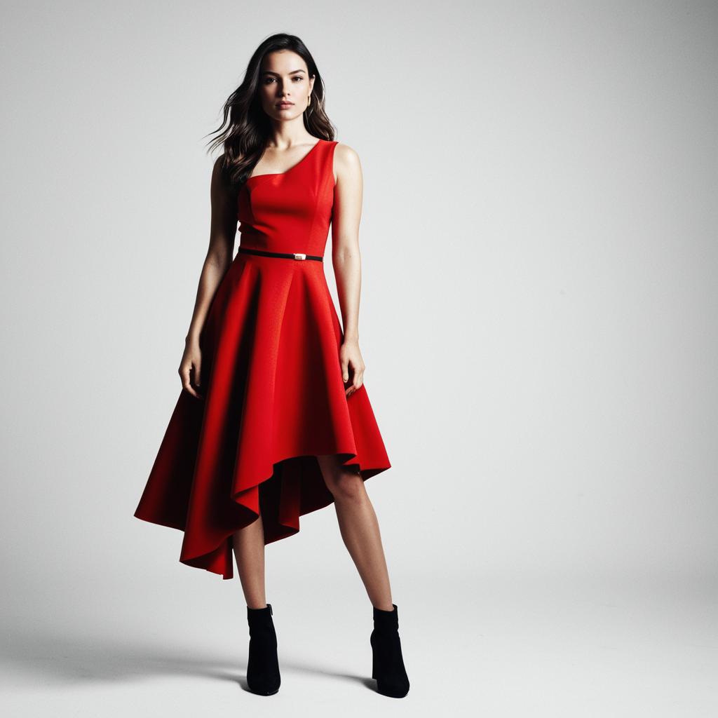 Confident Woman in Red Asymmetrical Dress