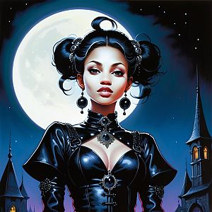 Gothic Woman in Moonlit Night