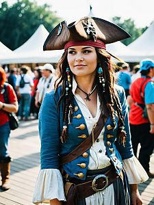Woman in Jack Sparrow Pirate Costume at Cosplay Festival