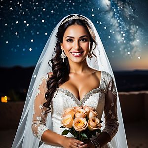 Radiant Bride in Starry Night Sky
