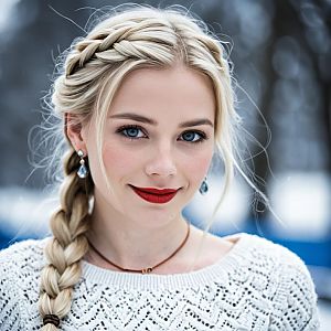 Blonde Woman with Braided Hair and White Sweater Inspired by Elsa Frozen Style