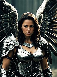 Powerful Female Warrior Angel in Detailed Armor with Wings