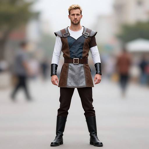 Medieval Fantasy Man Costume with Leather Tunic and Bracers