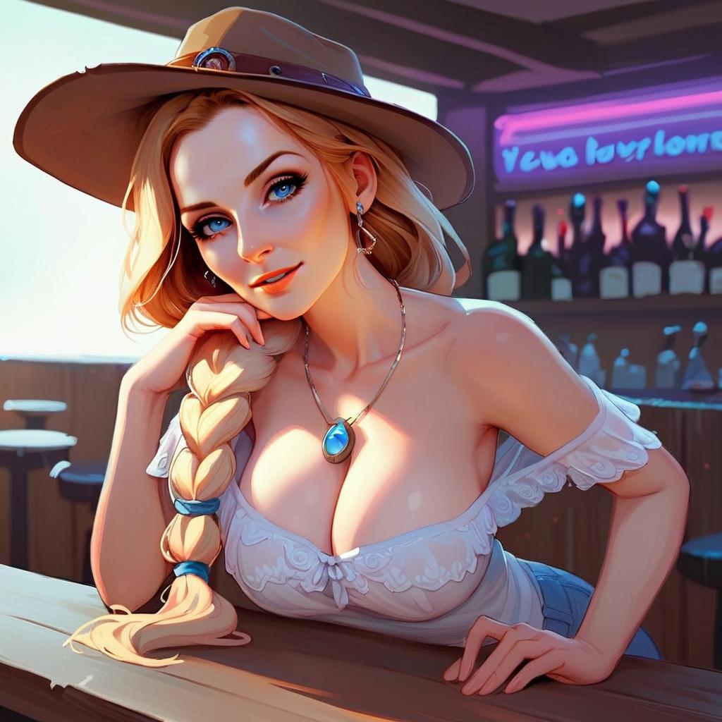 Woman with Blonde Braids in a Bar Woman with Blonde Braids in a Bar