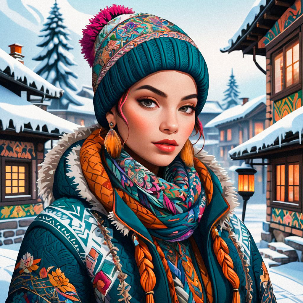 Stylish Woman in Colorful Winter Outfit