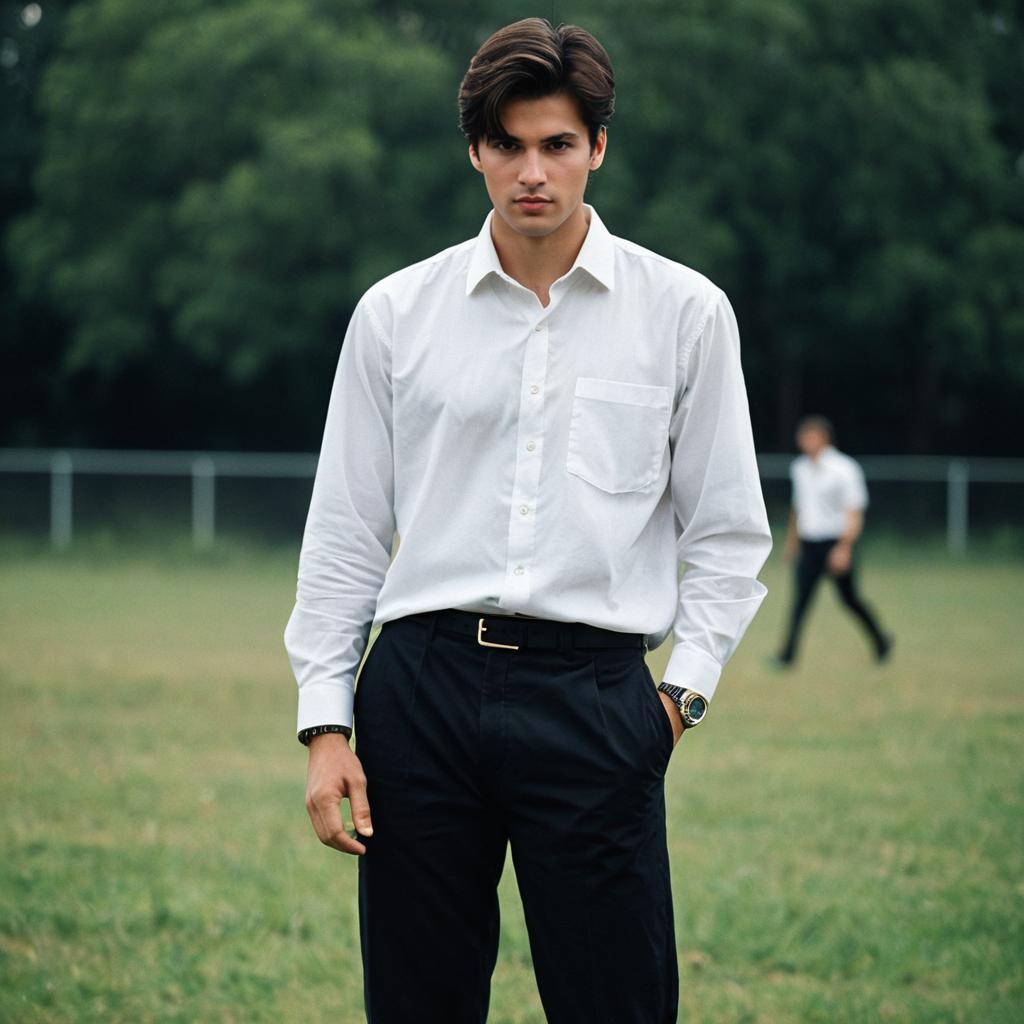 Young Man in White Shirt and Black Pants Standing Outdoors