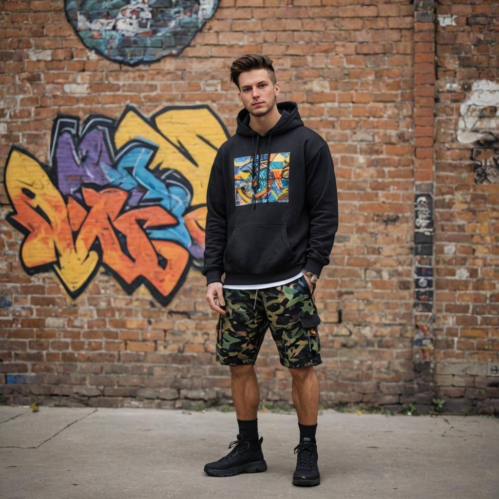 Stylish Man in Front of Graffiti Wall