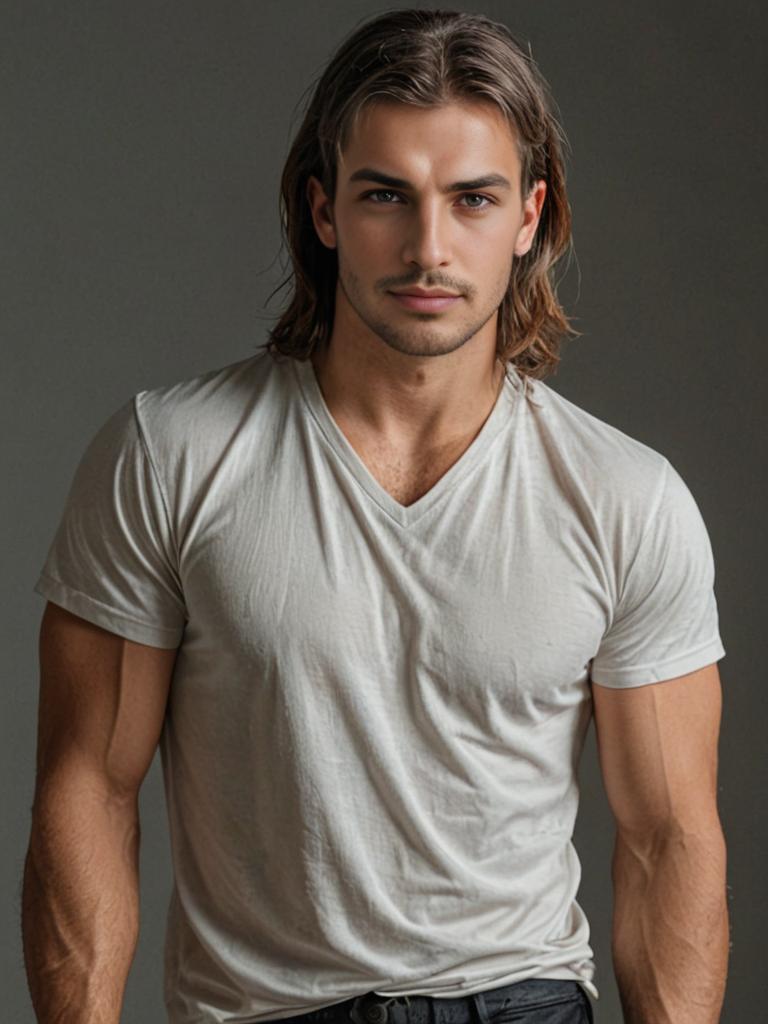 Confident man in V-neck T-shirt