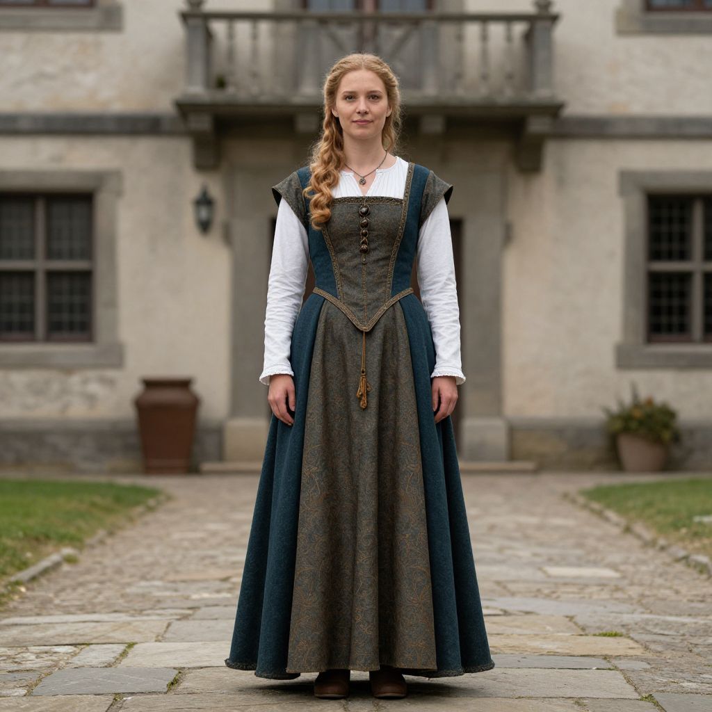 Medieval Style Woman in Renaissance Inspired Dress Outdoors