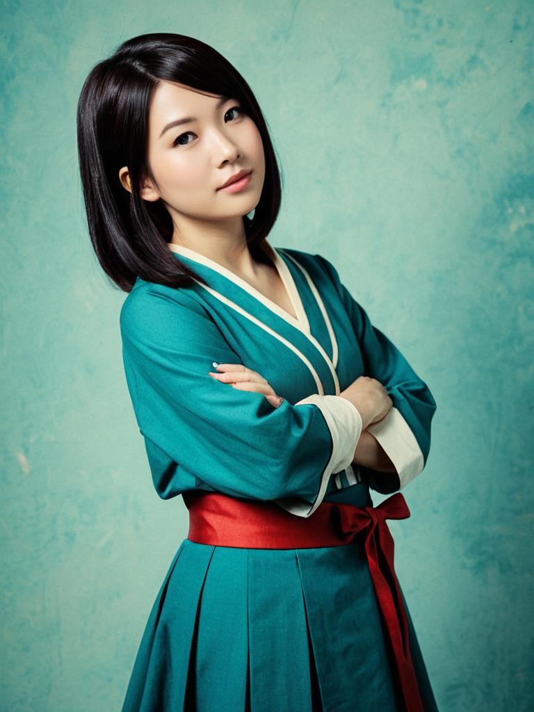 Realistic Tsubaki Character Cosplay Woman in Traditional Kimono Outfit