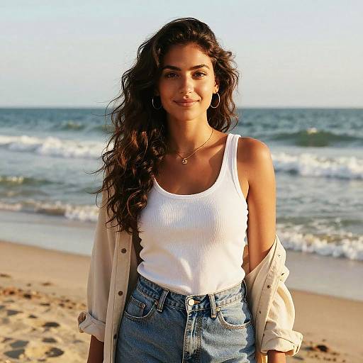 Young Woman in Casual Gen Z Fashion at the Beach