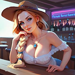 Woman with Blonde Braids in a Bar