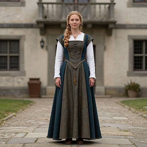 Medieval Style Woman in Renaissance Inspired Dress Outdoors