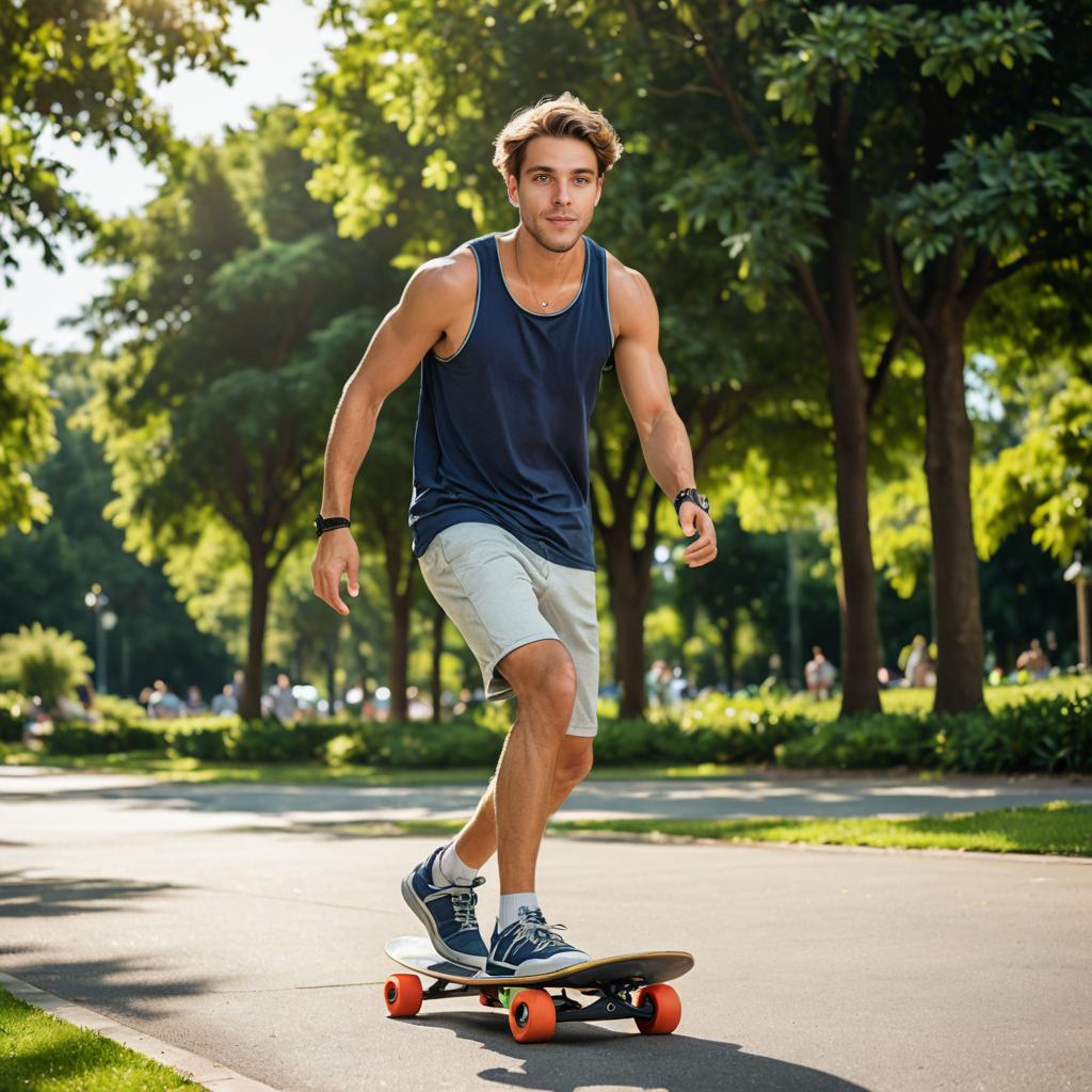 Young Man Skateboarding in Park