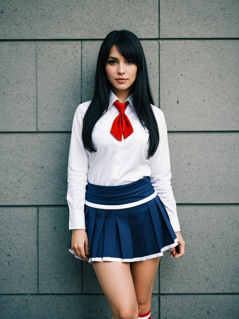 Woman in Mini Skirts Costume Realistic Cosplay with Sharp Textures