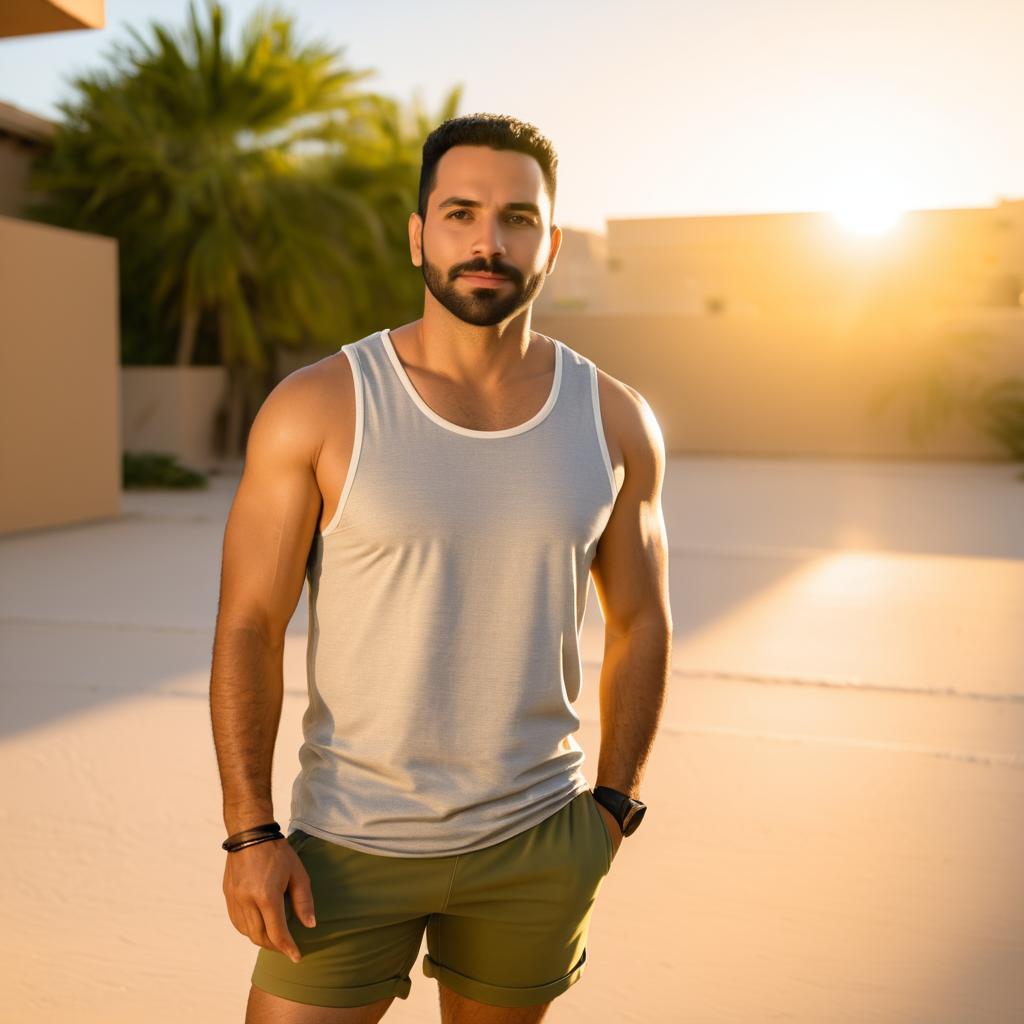 Confident Man in Casual Attire at Sunset