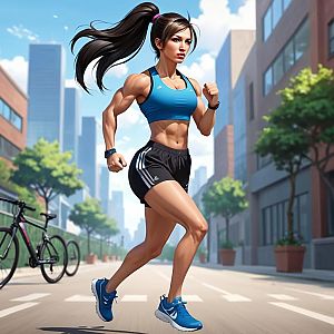Fit Woman Running in Urban Landscape