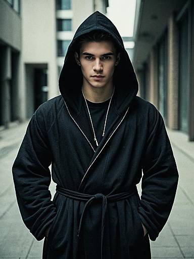 Young Man in Black Villain Hoodie Robe Urban Outfit