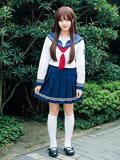 Young Woman in Japanese Sailor School Uniform Outdoors