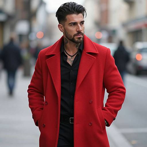 Stylish Man Wearing Red Coat on Urban Street Fashion