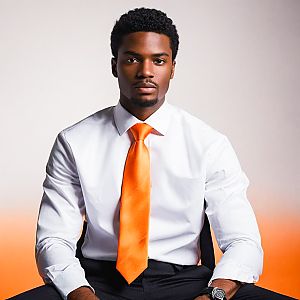 Confident Young Man in White Shirt and Orange Tie