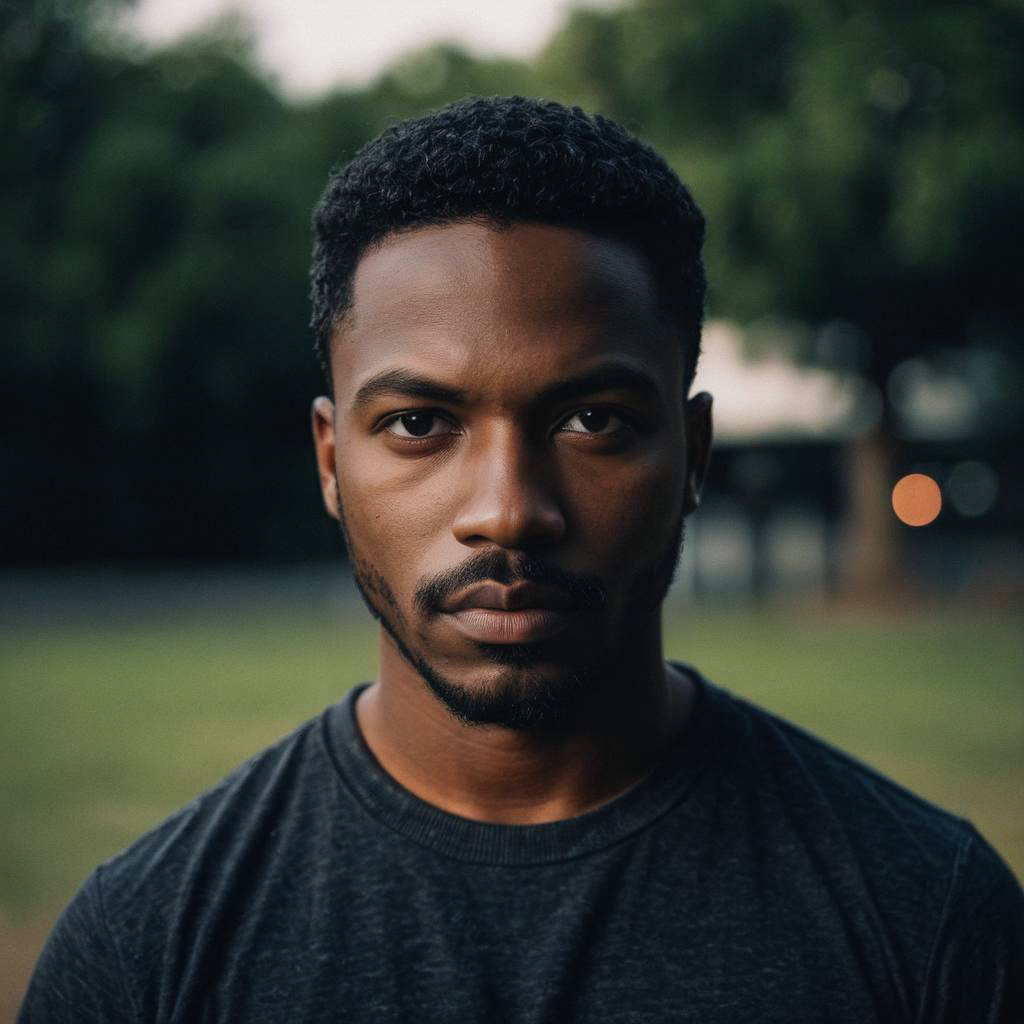 Close-up Portrait of Serious Dark-Skinned Man Outdoors Close-up Portrait of Serious Dark-Skinned Man Outdoors