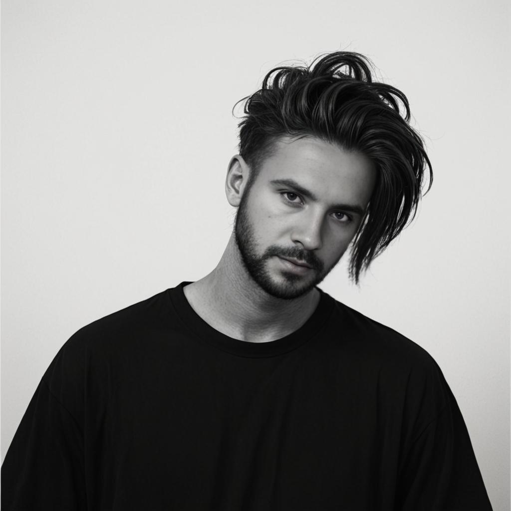 Contemplative Man in Stylish Hairstyle - Black and White Photography