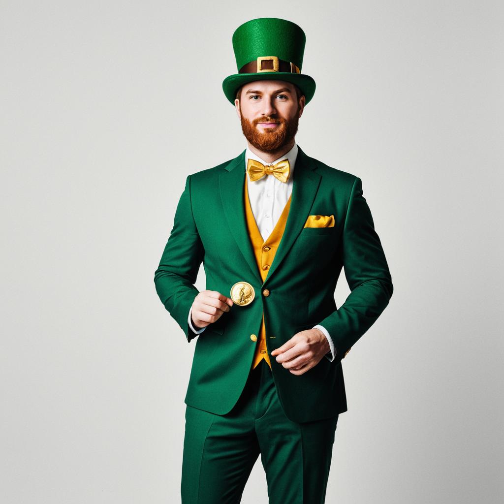 Man Wearing Green Suit and Top Hat Holding Gold Coin - St. Patrick's Day Theme