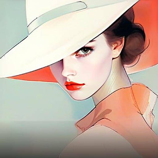 Stylish Woman with Large White Hat Digital Illustration