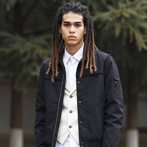 Stylish Gen Z Man with Dreadlocks in Layered Casual-Formal Outfit