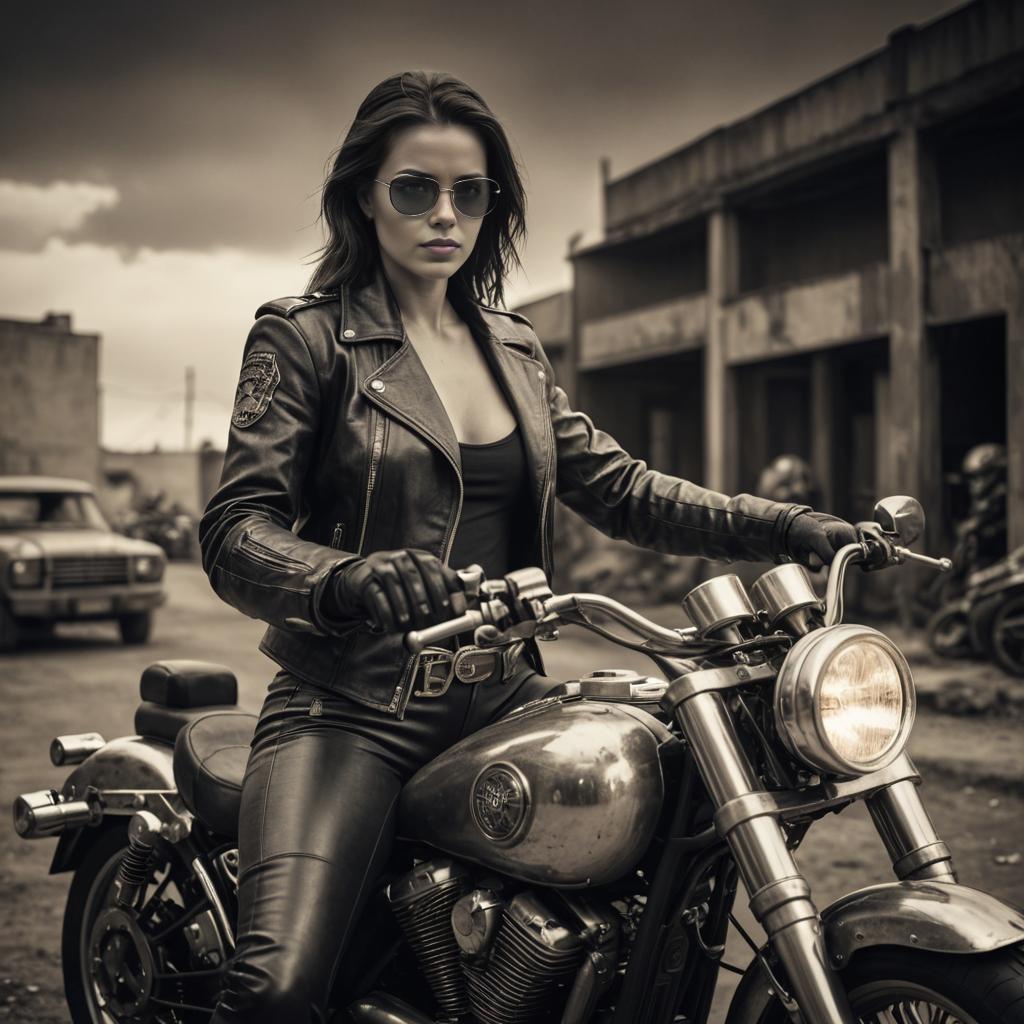 Female Terminator on Motorcycle