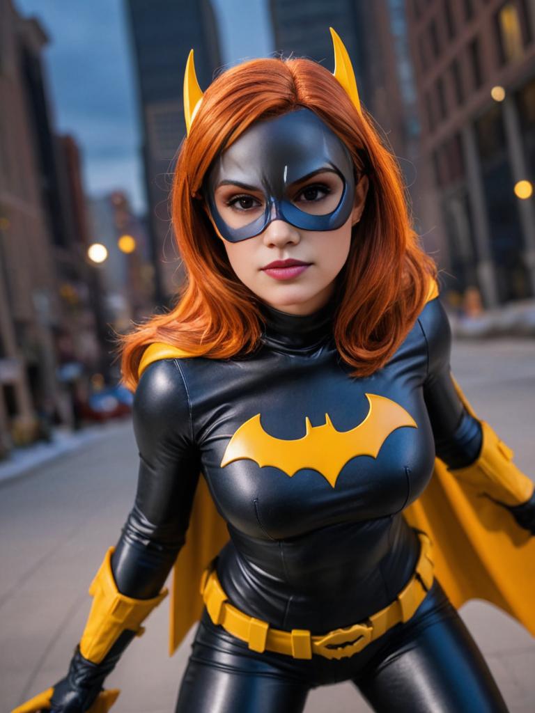 Vibrant Batgirl Cosplay in Urban Setting