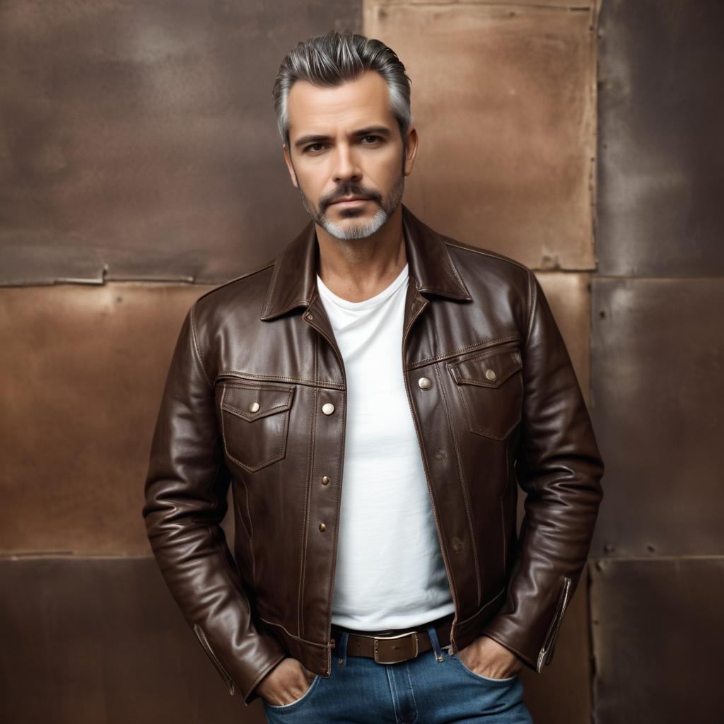 Stylish man in brown leather jacket